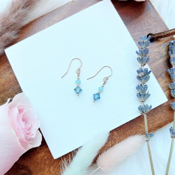 Handmade Gold Earrings with Crystal Beads | 14k Gold Filled - Picture 3 of 5